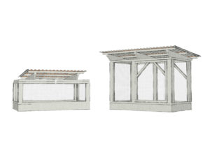 Illustration of two chicken enclosures with roofs