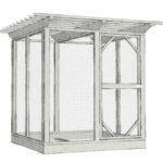 Drawing of a walk-in enclosed chicken run with pergola top