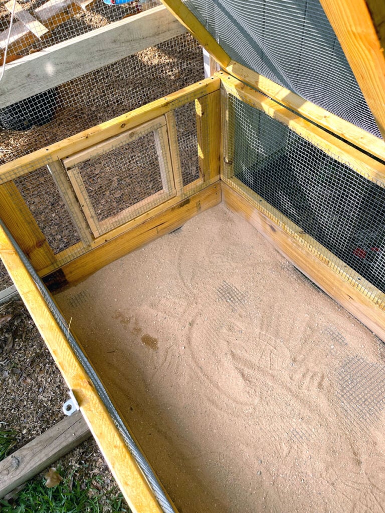 Suelo de arena en un gallinero